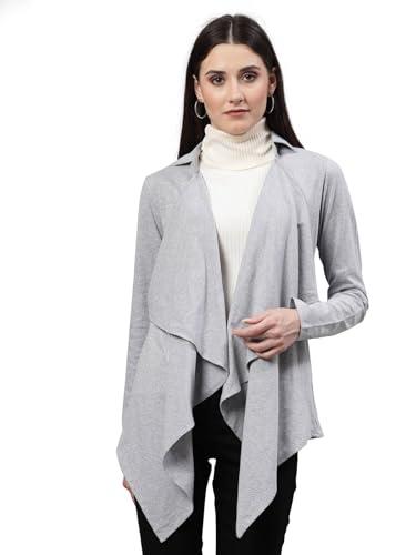 style quotient women solid grey melange waterfall shrug