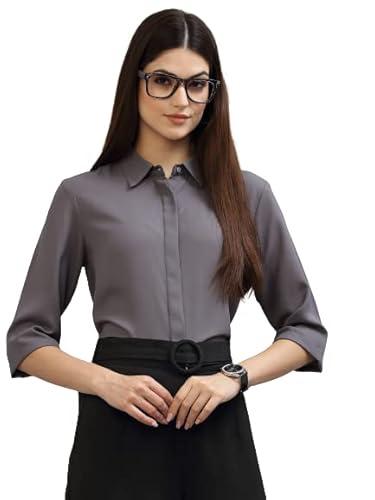 style quotient women solid grey polymoss regular formal shirt