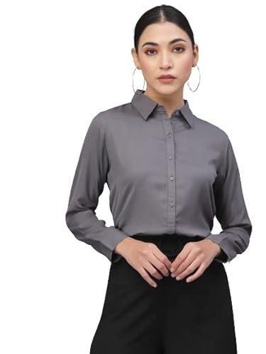 style quotient women solid grey polymoss regular formal shirt