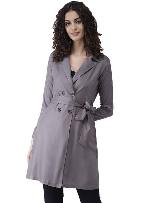style quotient women solid grey viscose rayon smart casual trench coat