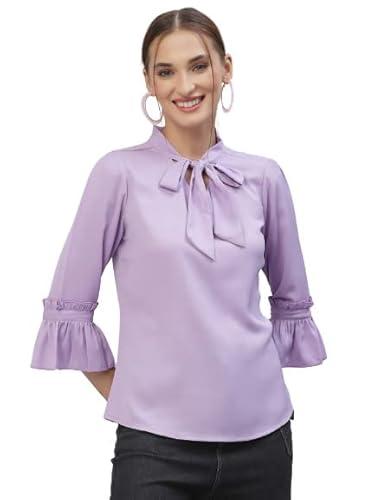 style quotient women solid lilac polymoss regular smart casual top