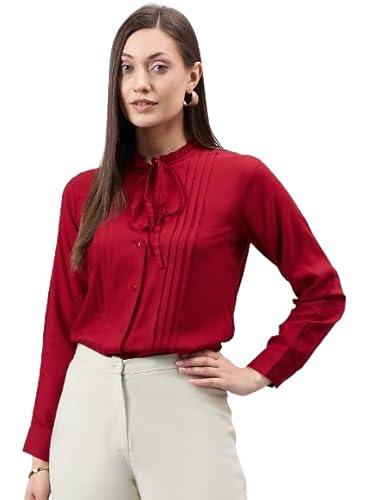 style quotient women solid maroon rayon regular fit formal shirt