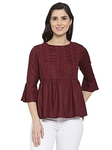 style quotient women solid maroon viscose rayon empire smart casual top