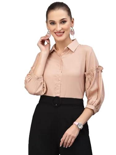 style quotient women solid nude polymoss regular formal shirt