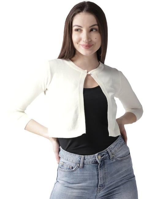 style quotient women solid off white cotton smart casual crop shrug