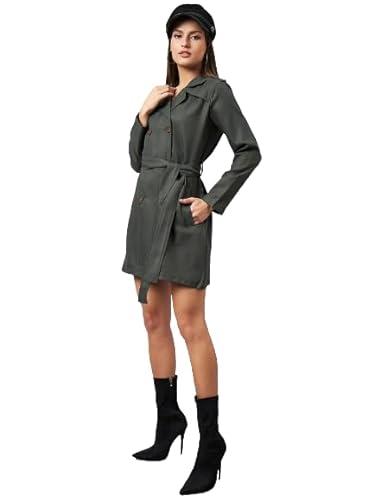 style quotient women solid olive polytwill regular casual trench coat