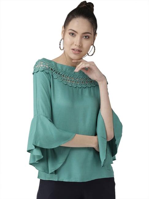 style quotient women solid teal viscose rayon smart casual top