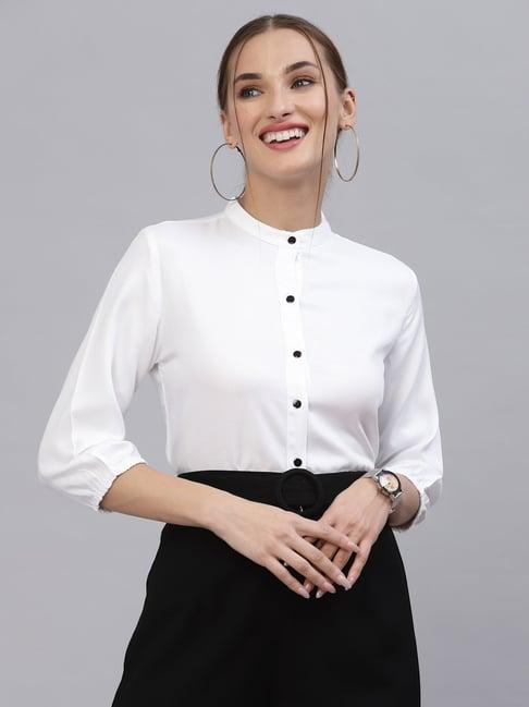 style quotient women solid white viscose rayon formal shirt