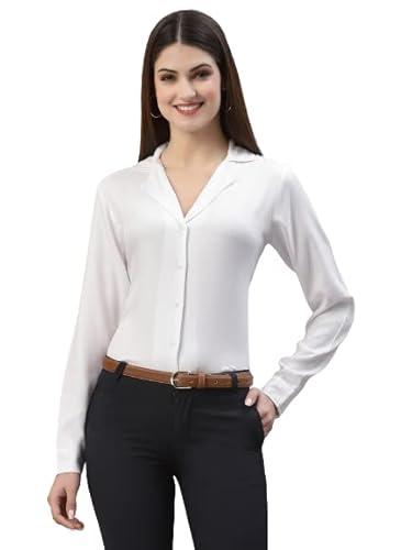 style quotient women solid white viscose rayon regular formal shirt