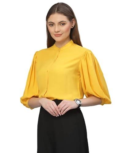 style quotient women solid yellow polymoss regular formal shirt