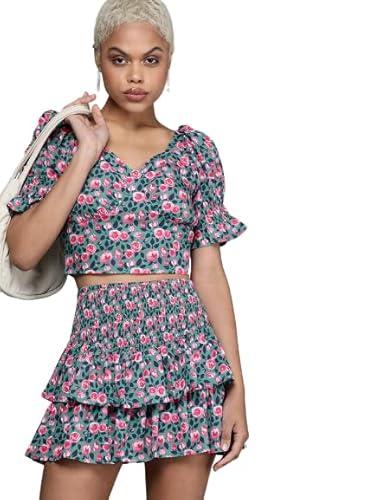 style quotient women teal/pink printed co-ords