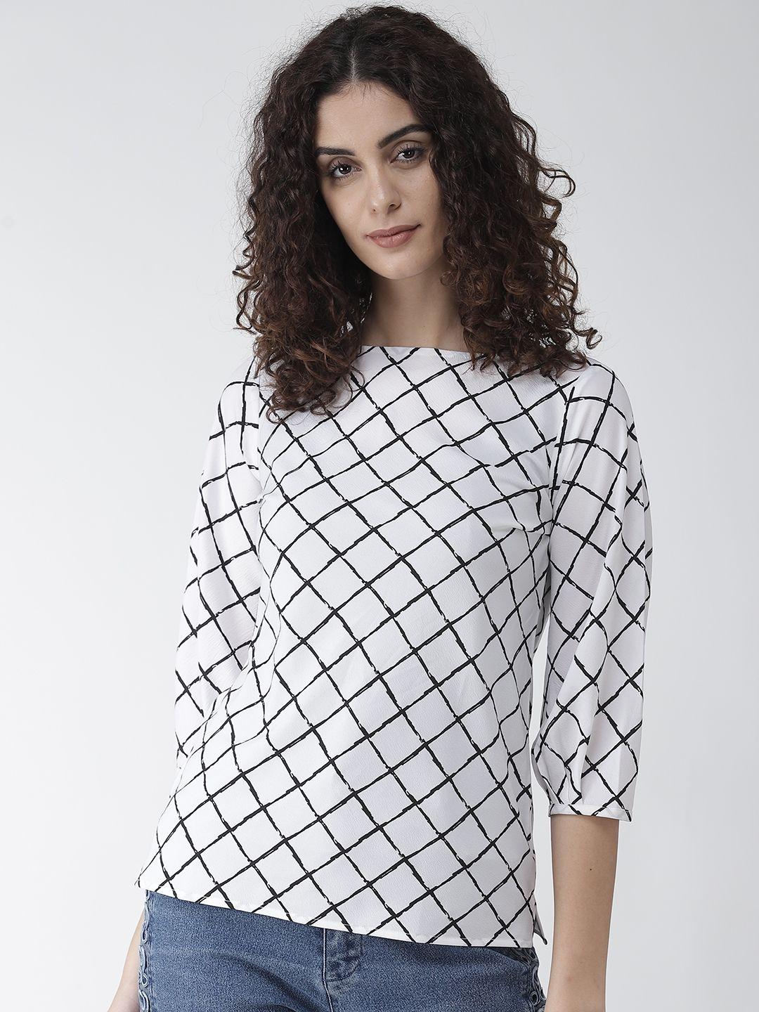 style quotient women white & black checked top