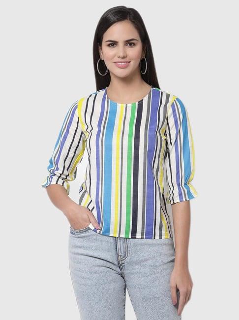 style quotient women white and multi stripe printed polyester smart casual top