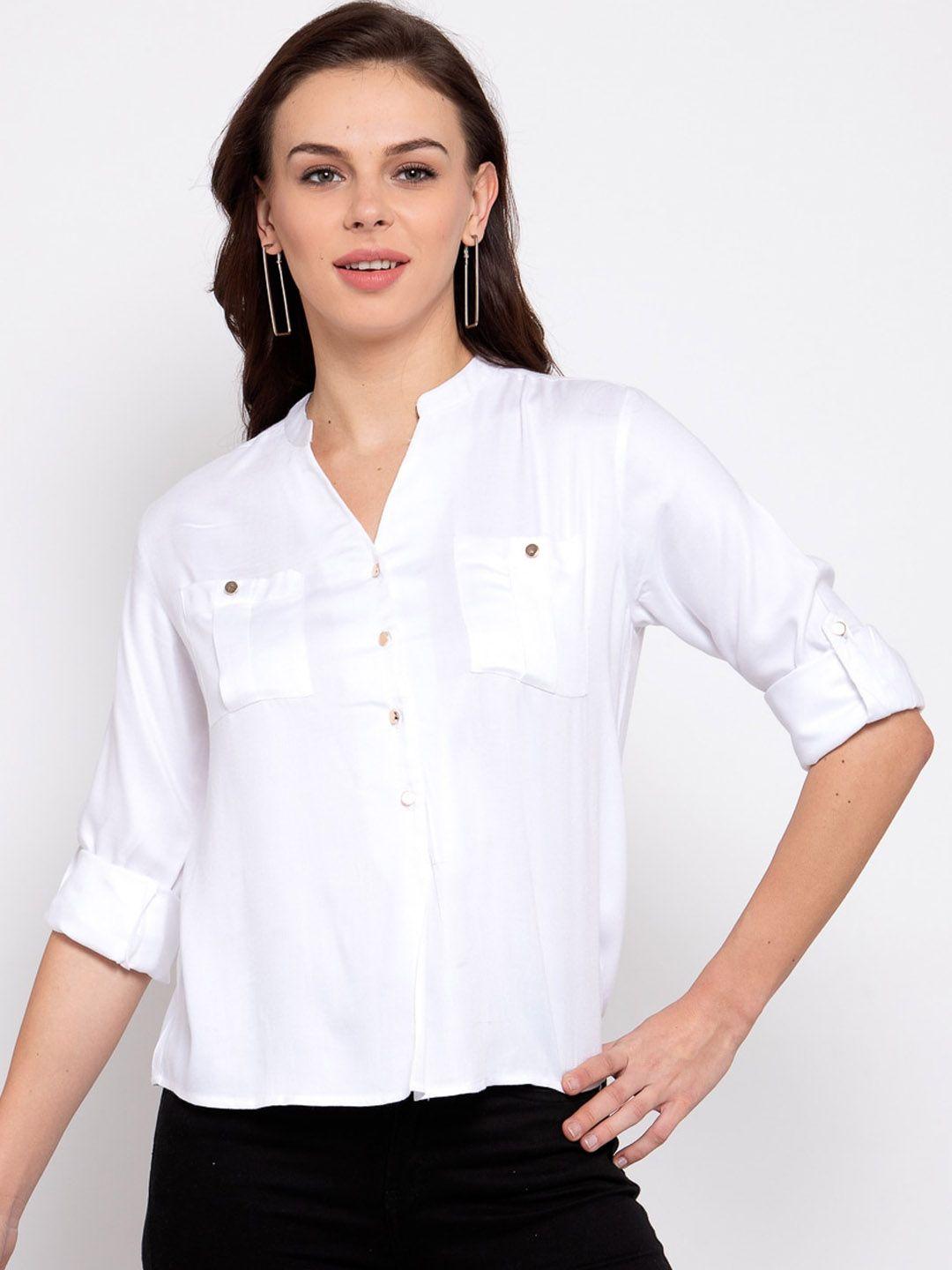 style quotient women white boxy solid casual shirt
