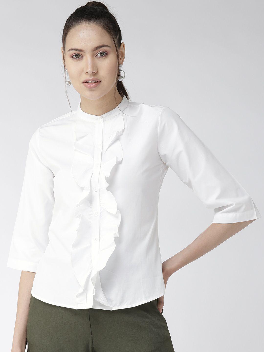 style quotient women white classic regular fit solid casual shirt