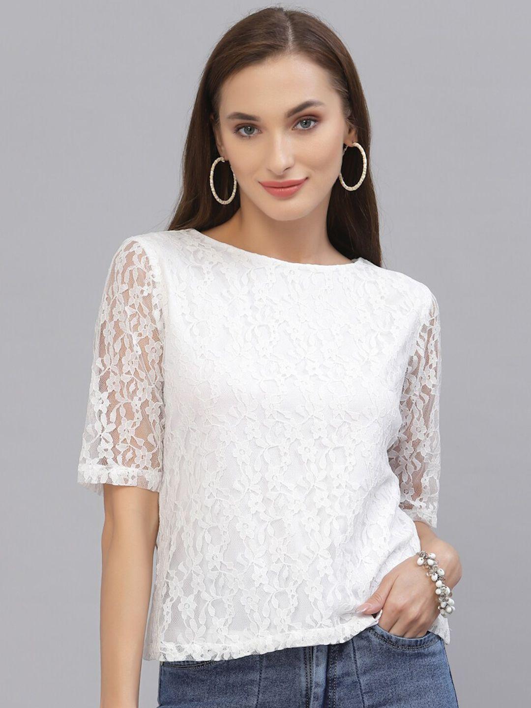 style quotient women white lace insert embroidered floral top