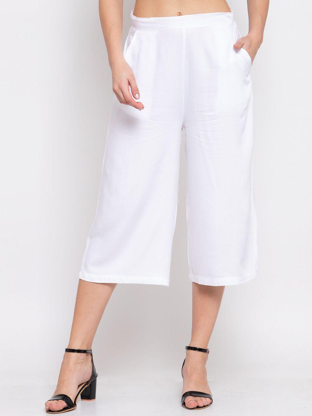 style quotient women white loose fit solid culottes