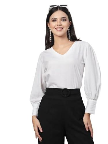 style quotient women white self design polyester regular smart casual top