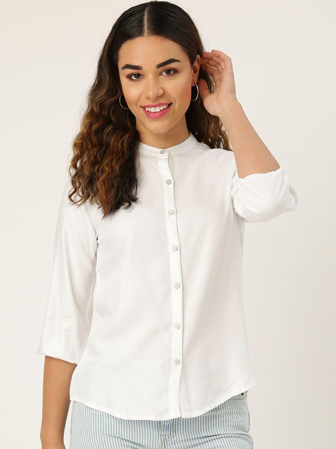 style quotient women white smart regular fit solid formal shirt