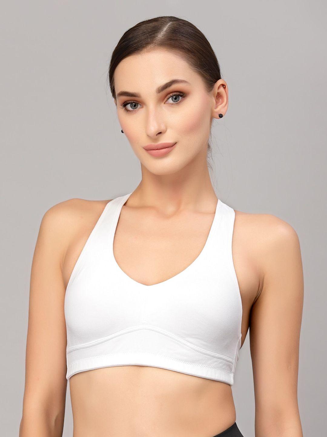 style quotient women white solid non padded sports bra