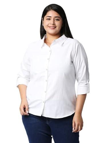 style quotient women white solid poly cotton regular formal shirt