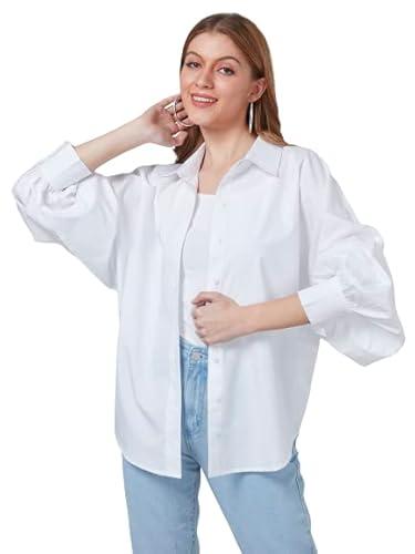 style quotient women white solid poly crepe oversized casual shirt