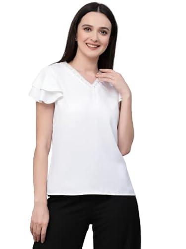 style quotient women white solid polyester smart casual top