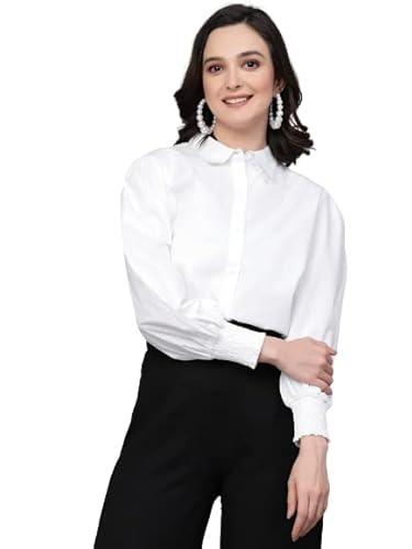 style quotient women white solid regular formal shirt