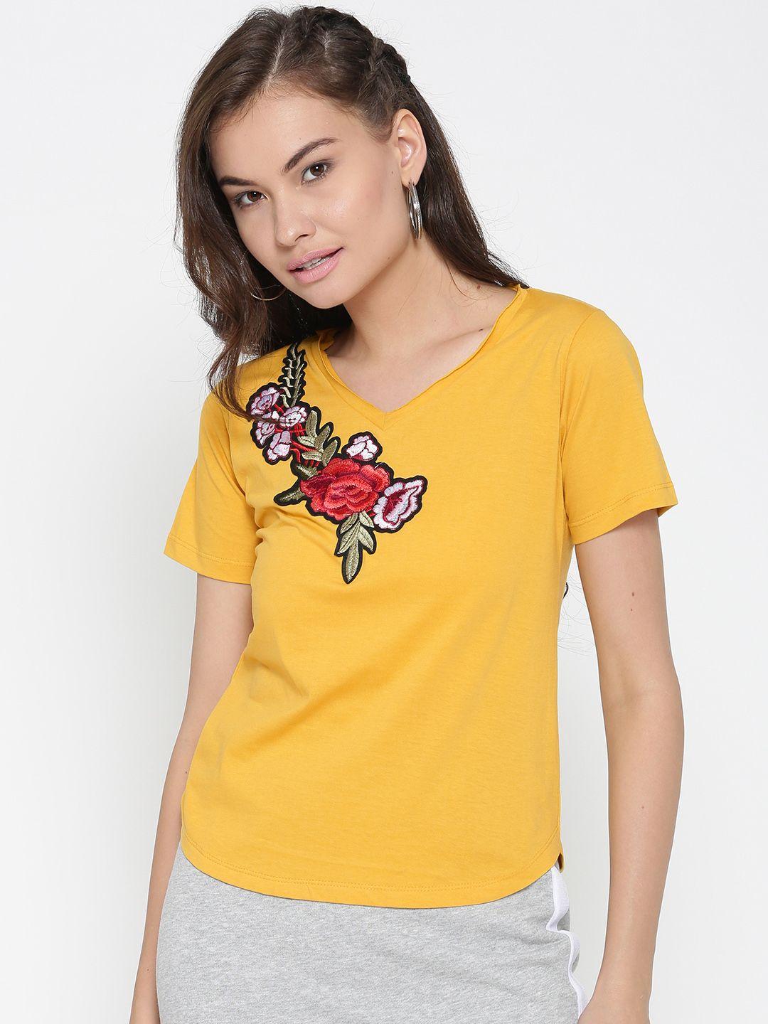 style quotient women yellow solid v-neck t-shirt