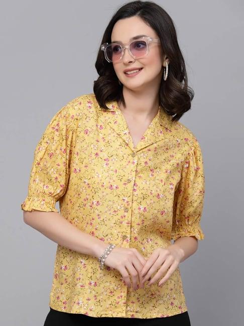 style quotient yellow floral print shirt