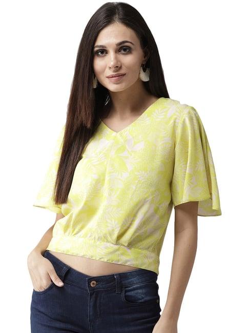 style quotient yellow tropical pattern crop top