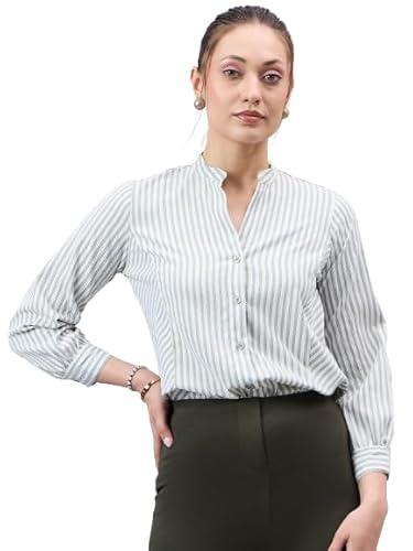 style qutotient womens striped full sleeve v-neck shirt.