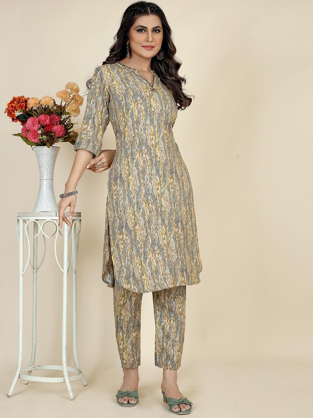 style samsara abstract printed mirror work kurta & trousers