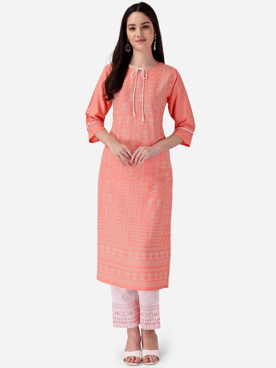 style samsara bandhani printed straight kurta with trousers