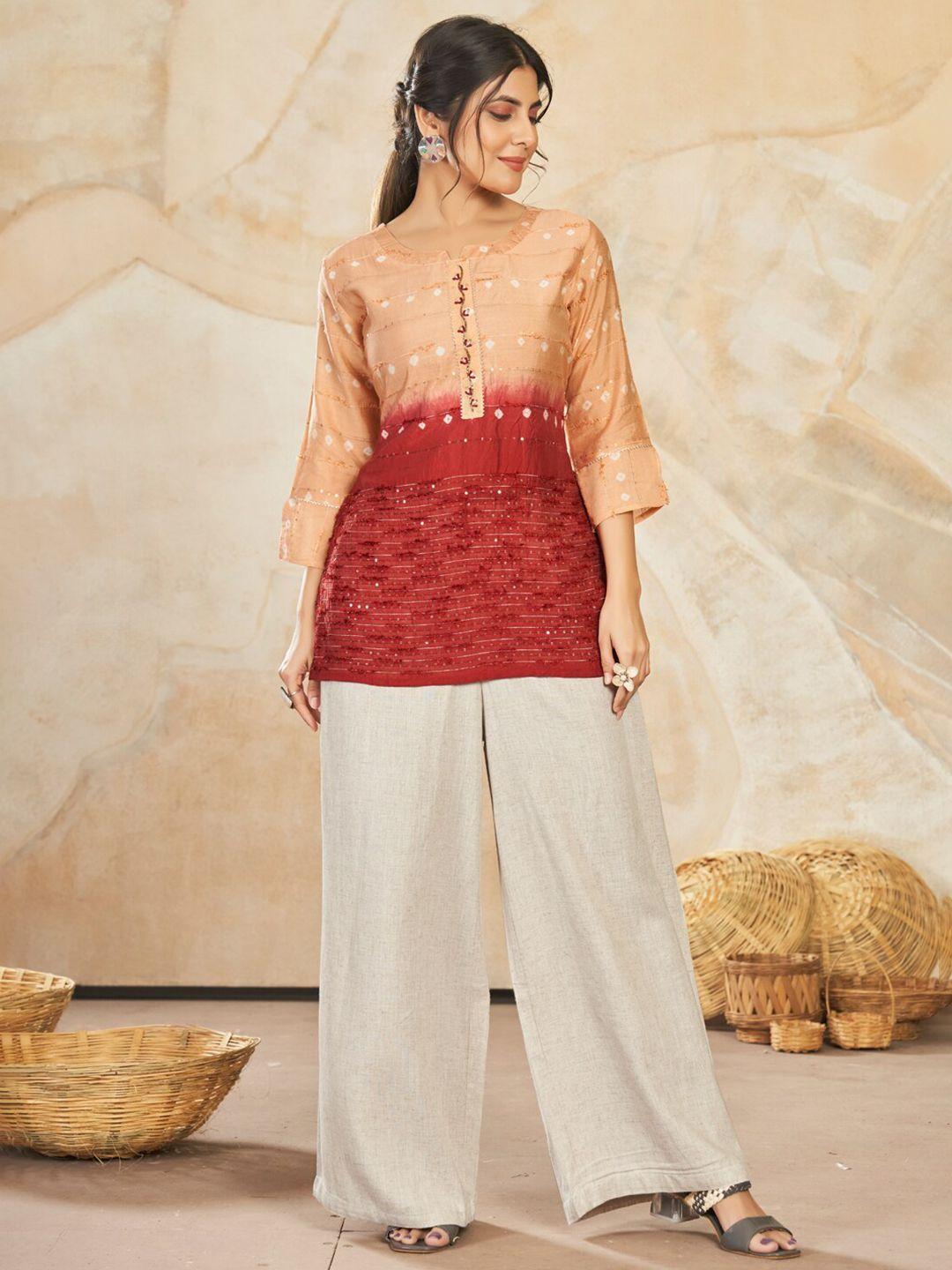 style samsara ethnic motifs embroidered sequinned pure silk straight kurti
