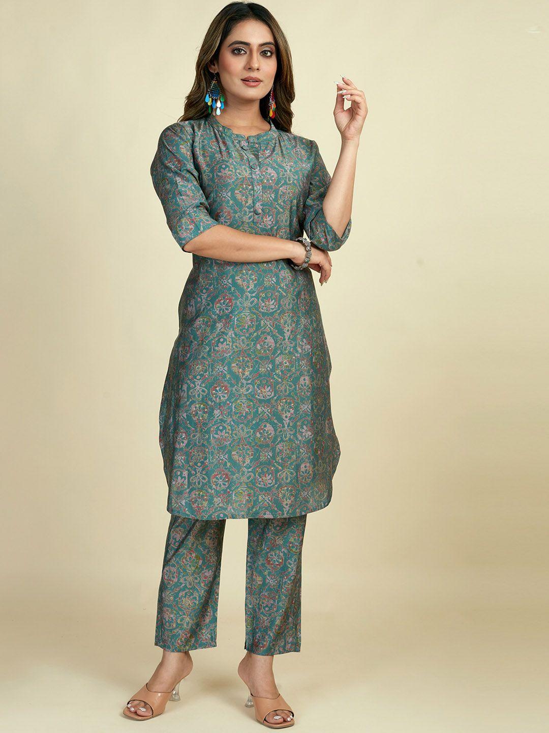 style samsara ethnic motifs printed silk kurta with trousers