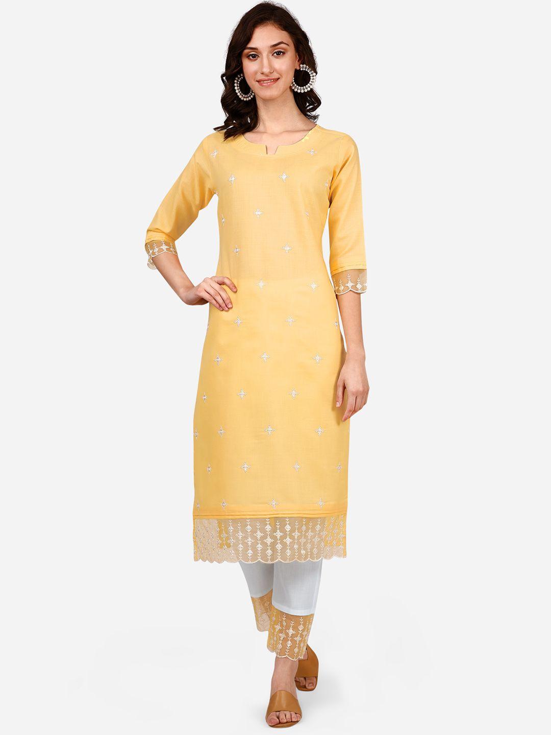 style samsara floral embroidered straight kurta with trousers