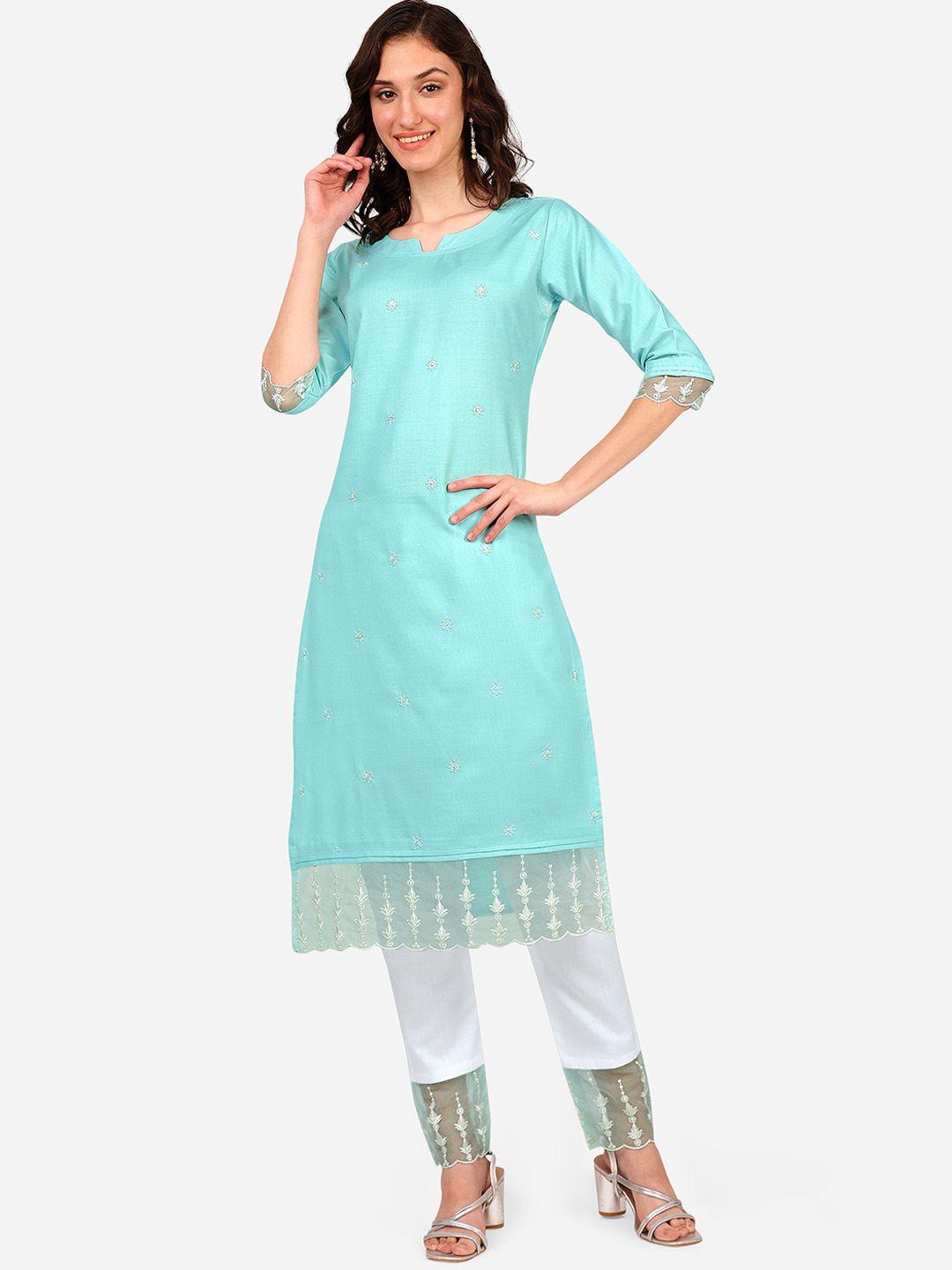 style samsara floral embroidered straight kurta with trousers