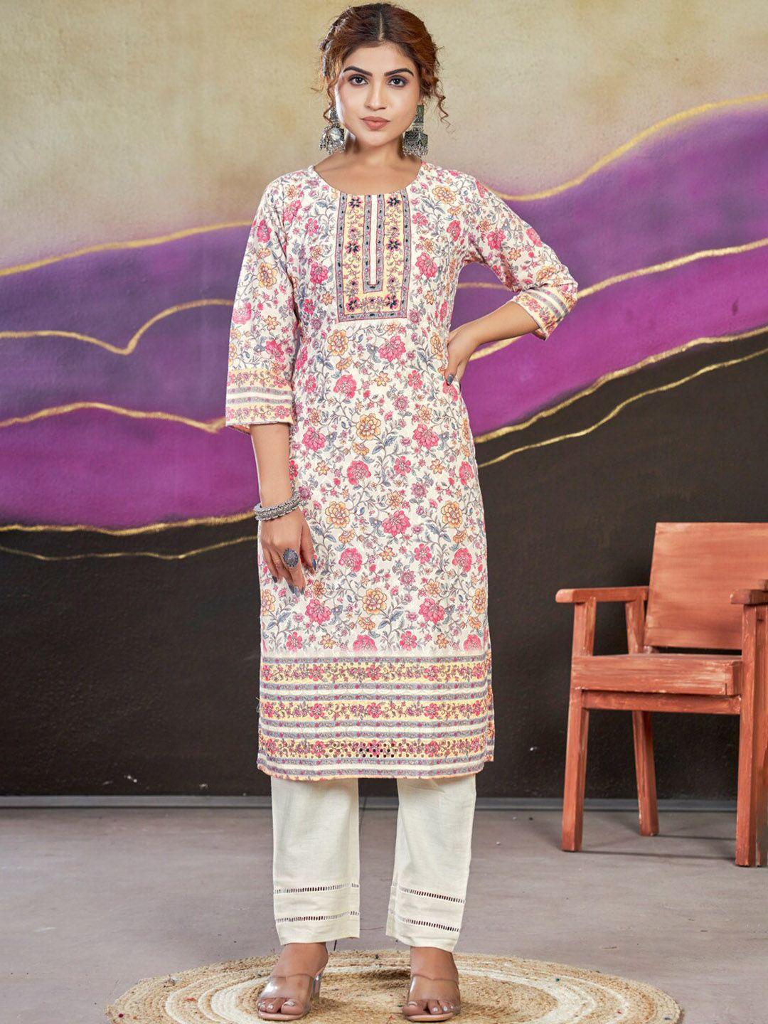 style samsara floral printed pure straight cotton kurta