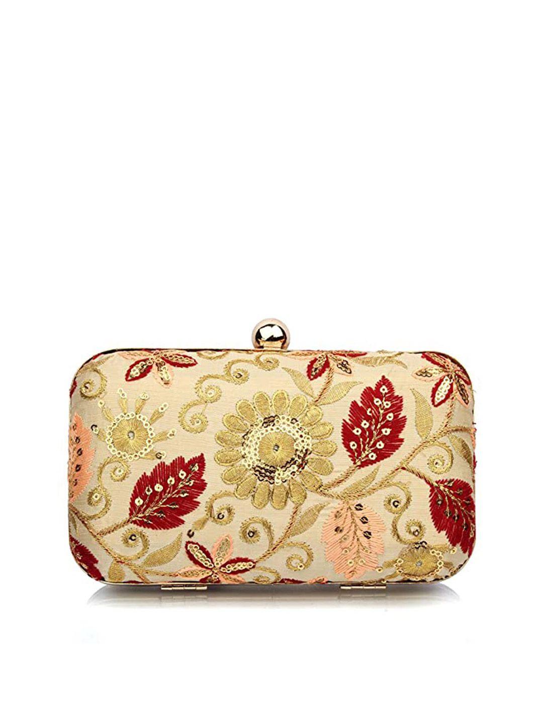 style shoes beige & green embroidered embroidered box clutch