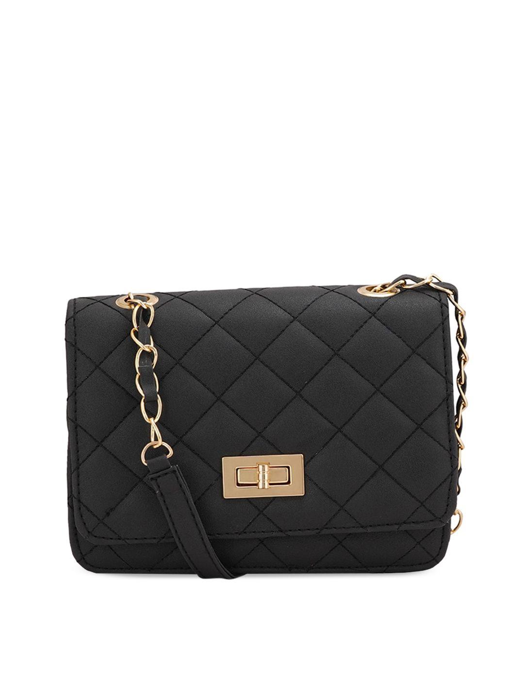 style shoes black textured structured sling bag with quilted