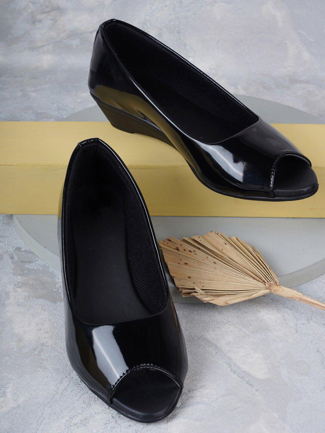 style shoes black wedge peep toes