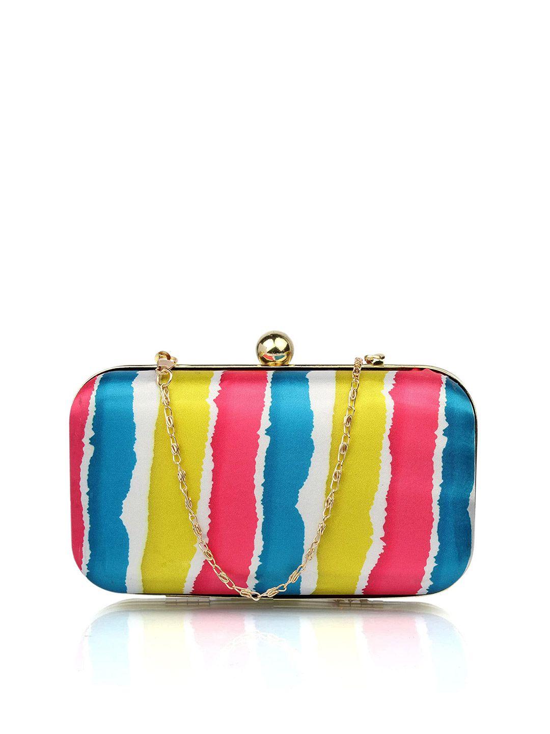 style shoes blue & pink printed box clutch