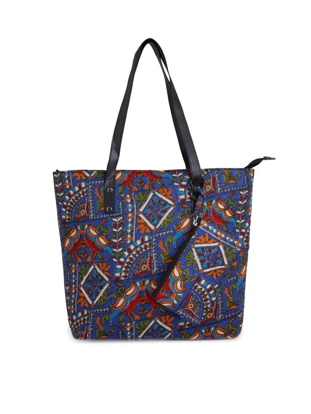 style shoes blue ethnic motifs printed shopper cotton tote bag