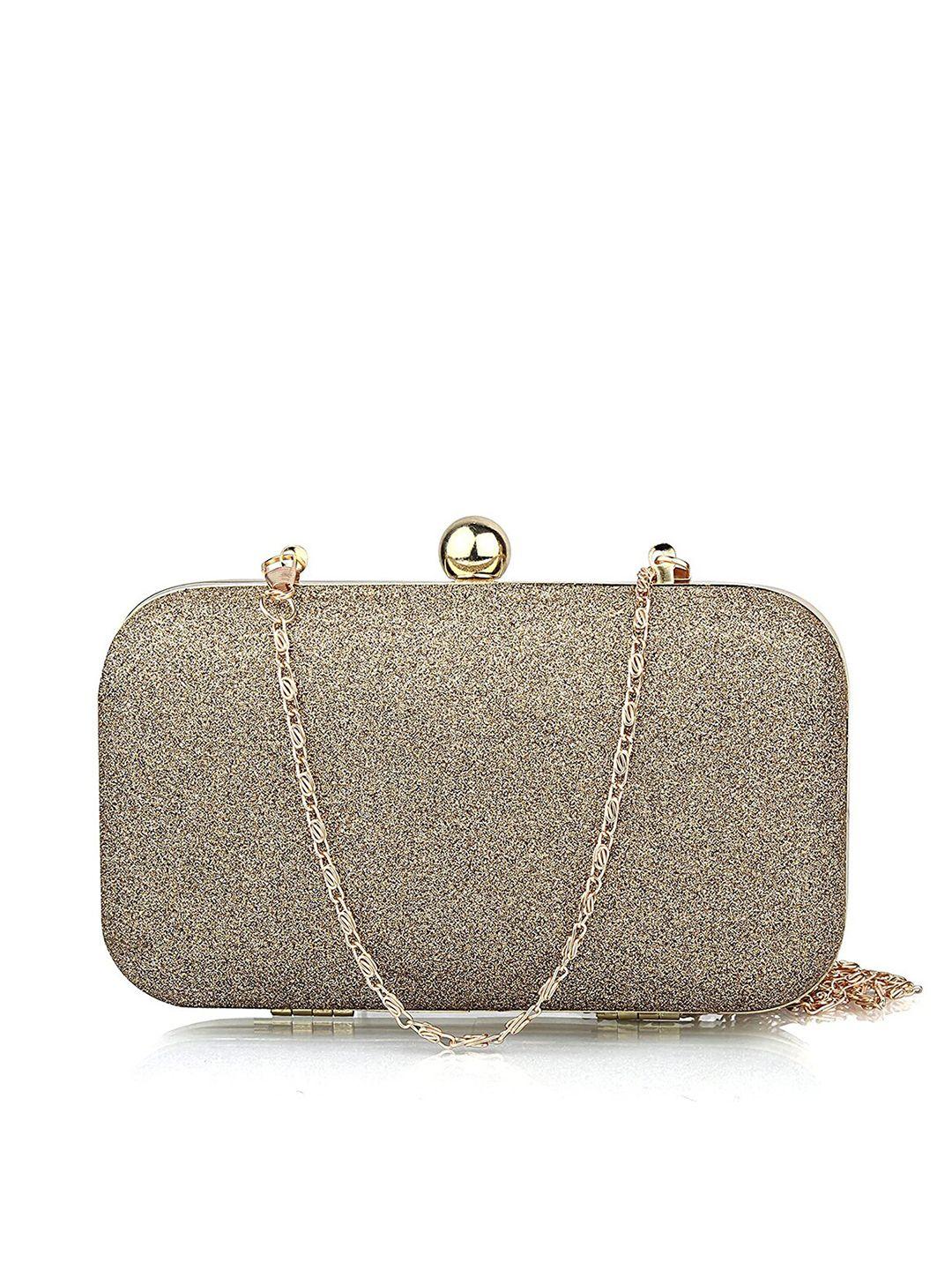style shoes brown & gold-toned embroidered box clutch