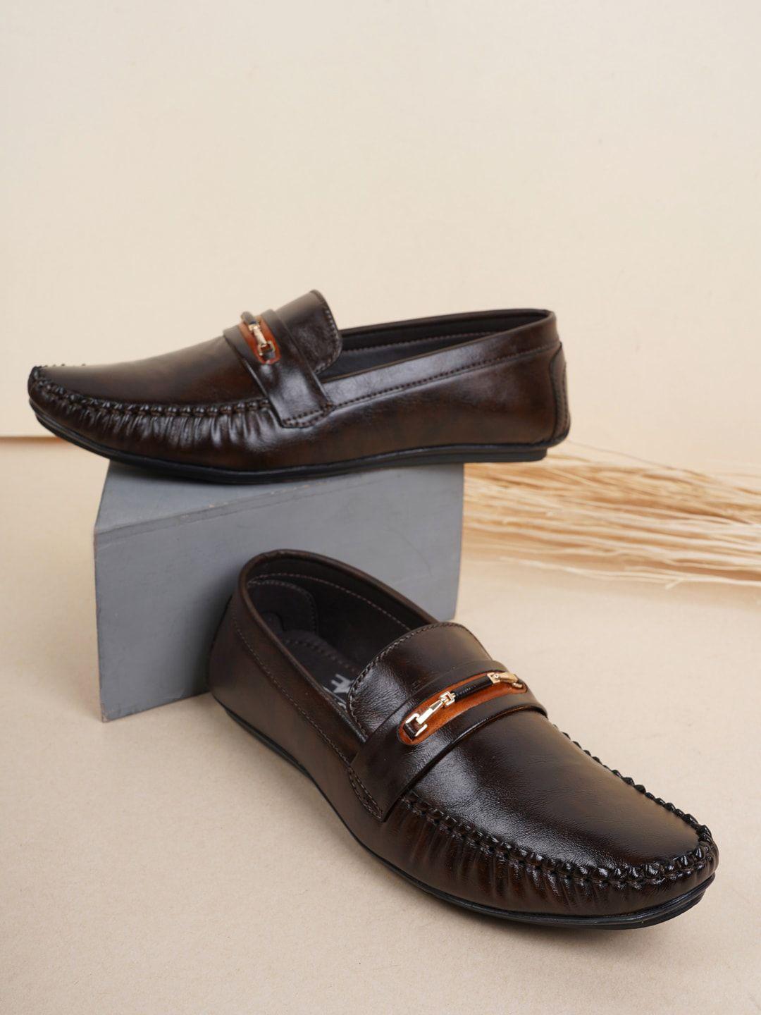 style shoes men brown solid pu loafers