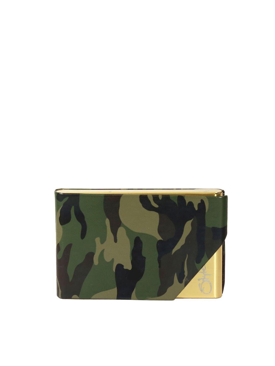 style shoes men green & gold-toned camouflage printed pu card holder