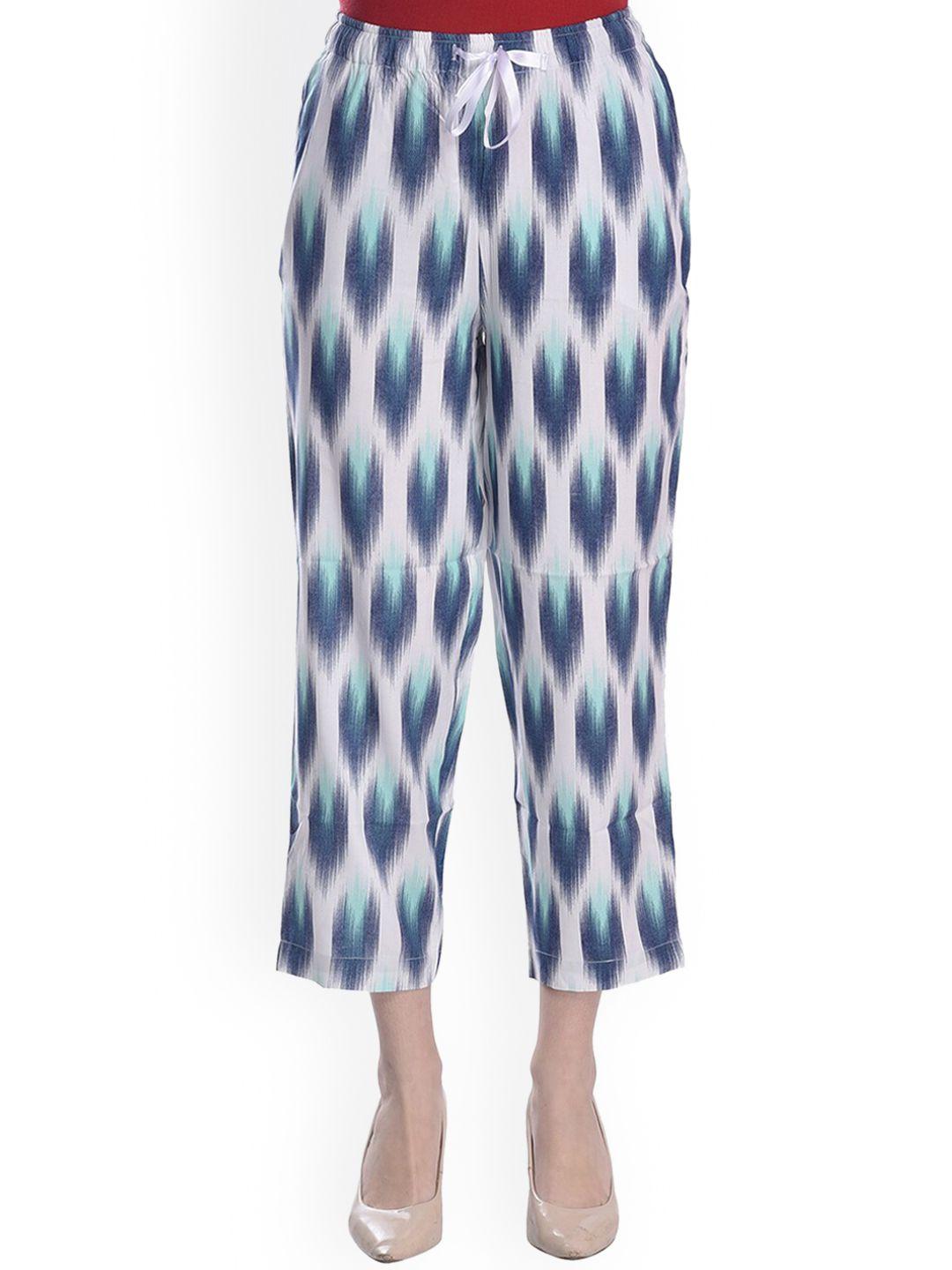 style shoes woman blue & white printed lounge pants