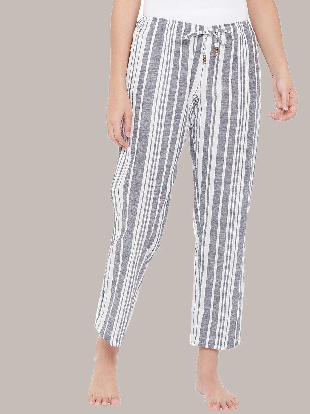 style shoes women's grey & white striped cotton lounge pants