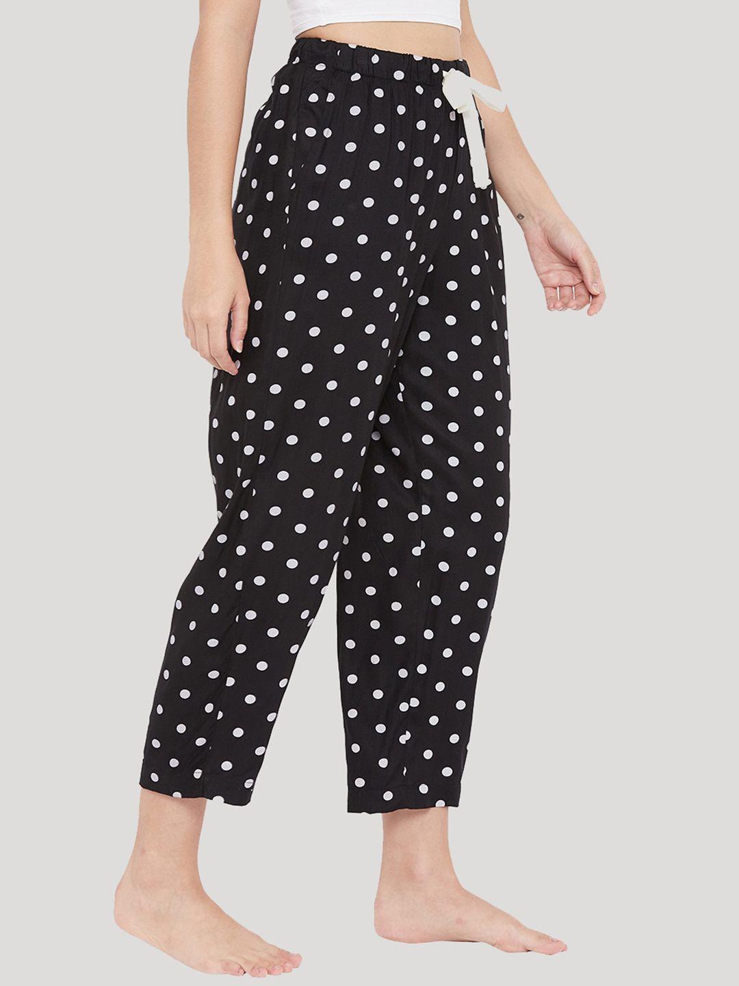 style shoes women black & white polka dots printed cotton lounge pants